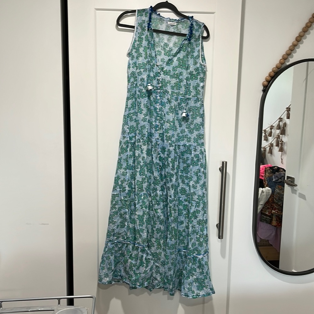 Palette St Barth sundress. Pompon detail on neck